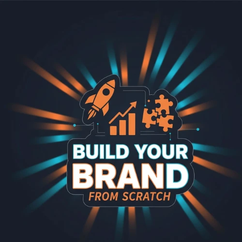 Graphic design with rocket, chart, and puzzle icons illustrating the phrase ‘Build Your Brand from Scratch’ — symbolizing creativity and business growth.