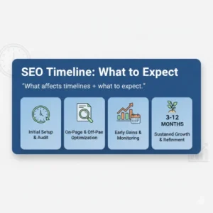 “Featured graphic about how long SEO takes and what factors affect results.