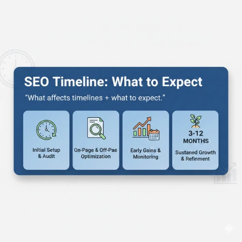“Featured graphic about how long SEO takes and what factors affect results.