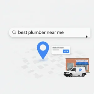 Local search example showing “best plumber near me” with a highlighted business on a map