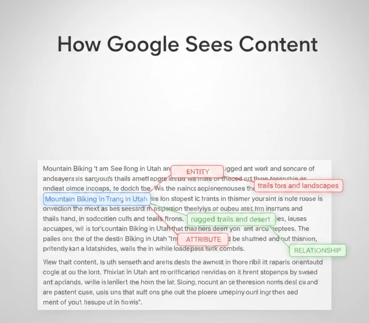 Illustration showing how Google interprets content using entities, attributes, and relationships