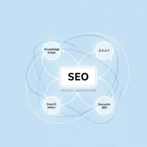 Diagram showing SEO connected to knowledge graph, E-E-A-T, search intent, and semantic SEO