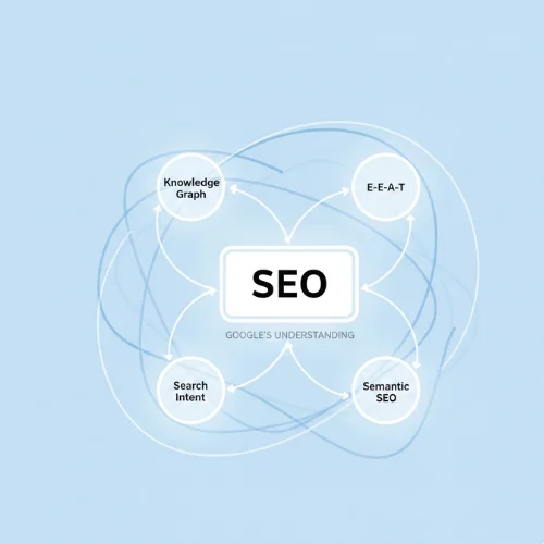Diagram showing SEO connected to knowledge graph, E-E-A-T, search intent, and semantic SEO